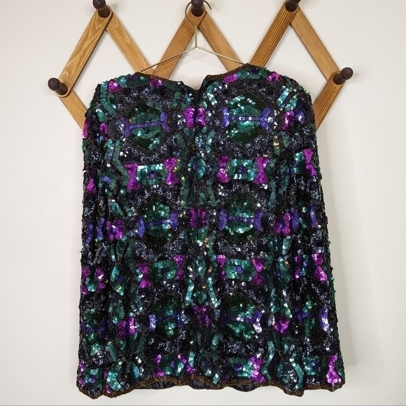 Vintage Talbot's Silk Sequin 80s Long Sleeve Blouse Sweater - Picture 3 of 10